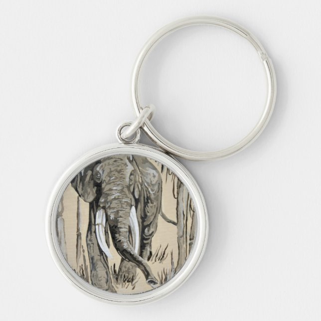 Elephant Strolling Through Wooded Savanna Art Key Ring (Front)