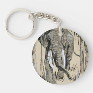 Elephant Strolling Through Wooded Savanna Art Key Ring