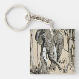 Elephant Strolling Through Wooded Savanna Art Key Ring
