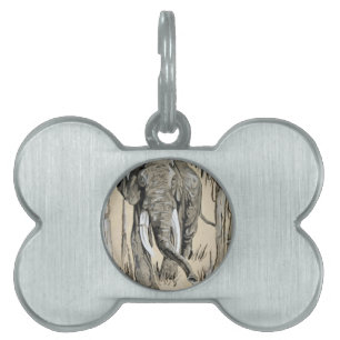 Elephant Strolling Through Wooded Savanna Art Pet Name Tag