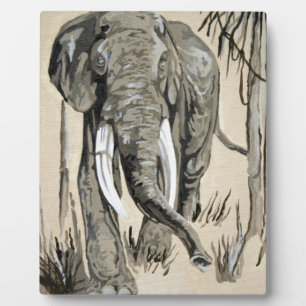 Elephant Strolling Through Wooded Savanna Art Plaque