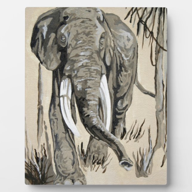 Elephant Strolling Through Wooded Savanna Art Plaque (Front)