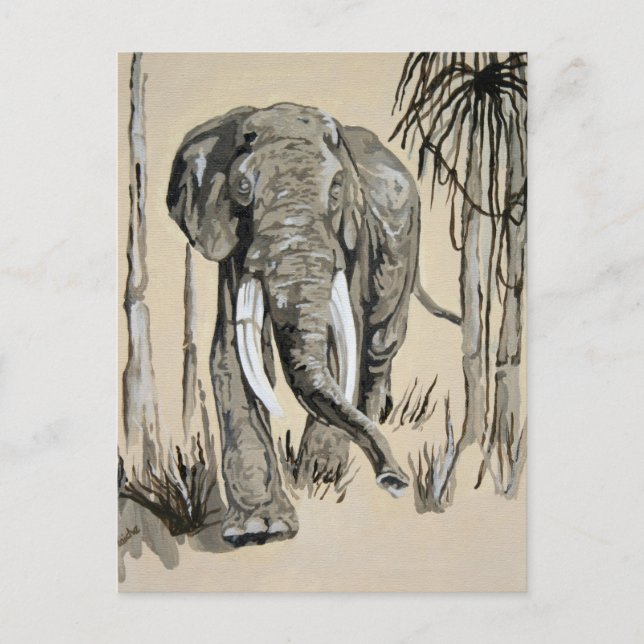 Elephant Strolling Through Wooded Savanna Art Postcard (Front)
