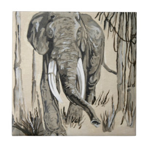Elephant Strolling Through Wooded Savanna Art Tile