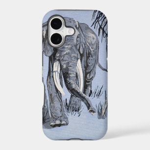 Elephant Strolling Through Wooded Savanna In Blue