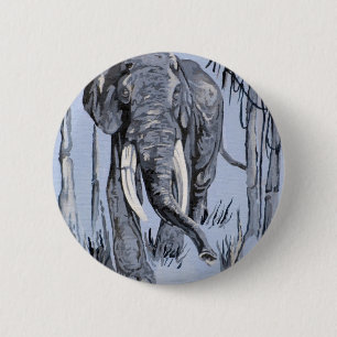 Elephant Strolling Through Wooded Savanna In Blue 6 Cm Round Badge