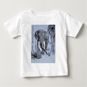 Elephant Strolling Through Wooded Savanna In Blue Baby T-Shirt