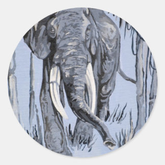 Elephant Strolling Through Wooded Savanna In Blue Classic Round Sticker