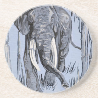 Elephant Strolling Through Wooded Savanna In Blue Coaster