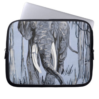 Elephant Strolling Through Wooded Savanna In Blue Laptop Sleeve