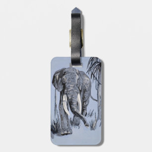 Elephant Strolling Through Wooded Savanna In Blue Luggage Tag