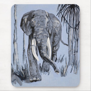 Elephant Strolling Through Wooded Savanna In Blue Mouse Mat