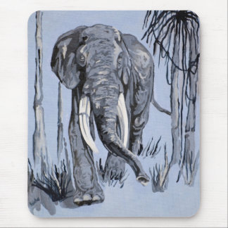 Elephant Strolling Through Wooded Savanna In Blue Mouse Mat