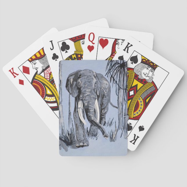 Elephant Strolling Through Wooded Savanna In Blue Playing Cards (Back)