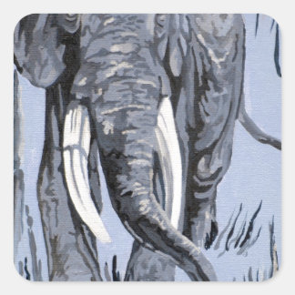 Elephant Strolling Through Wooded Savanna In Blue Square Sticker
