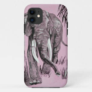 Elephant Strolling Through Wooded Savanna In Pink  iPhone 11 Case