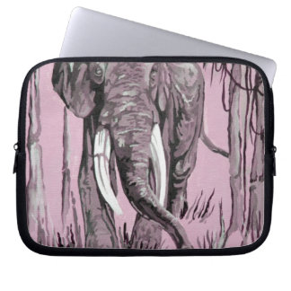 Elephant Strolling Through Wooded Savanna In Pink Laptop Sleeve