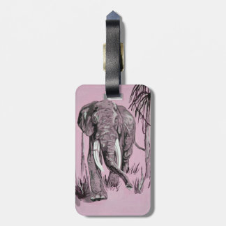 Elephant Strolling Through Wooded Savanna In Pink  Luggage Tag