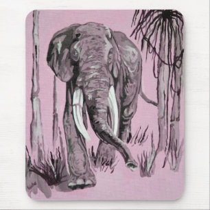 Elephant Strolling Through Wooded Savanna In Pink  Mouse Mat