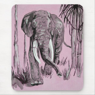 Elephant Strolling Through Wooded Savanna In Pink  Mouse Mat