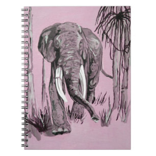 Elephant Strolling Through Wooded Savanna In Pink  Notebook