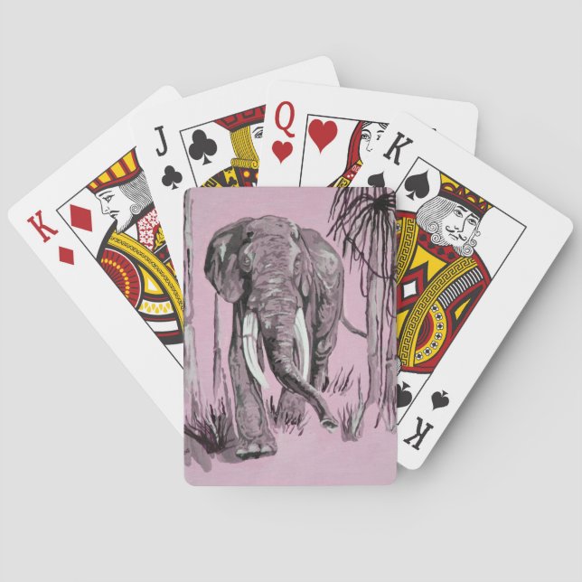 Elephant Strolling Through Wooded Savanna In Pink  Playing Cards (Back)
