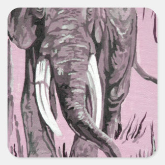 Elephant Strolling Through Wooded Savanna In Pink Square Sticker