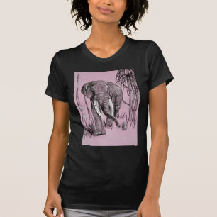 Elephant Strolling Through Wooded Savanna In Pink T-Shirt