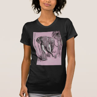 Elephant Strolling Through Wooded Savanna In Pink T-Shirt