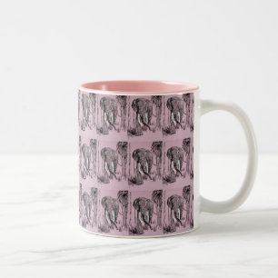 Elephant Strolling Through Wooded Savanna In Pink  Two-Tone Coffee Mug
