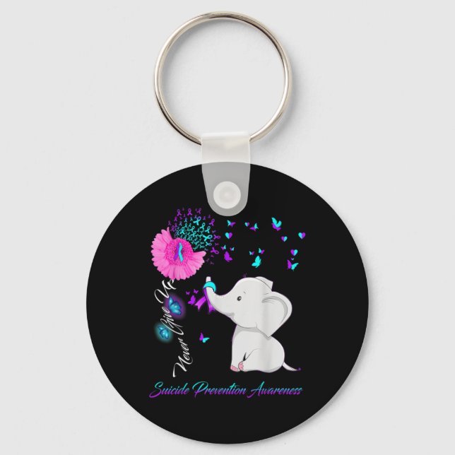 Elephant Suicide Prevention Awareness Ribbon Gif  Key Ring (Front)