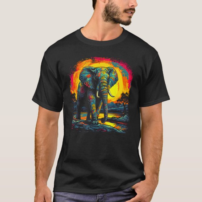 Elephant Sun Zoo Jungle Nature Designer T-Shirt (Front)