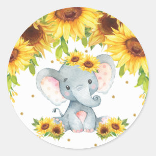 Elephant Sunflower Baby Shower Birthday Favour  Classic Round Sticker