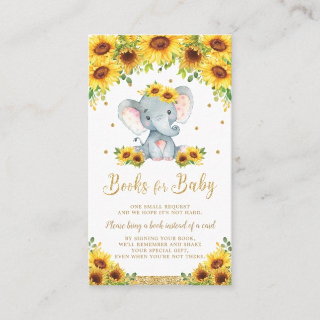 Elephant Sunflower Baby Shower Bring a Book Enclosure Card (Front)