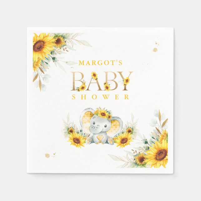 Elephant Sunflower Baby Shower Gender Neutral Napkin (Front)