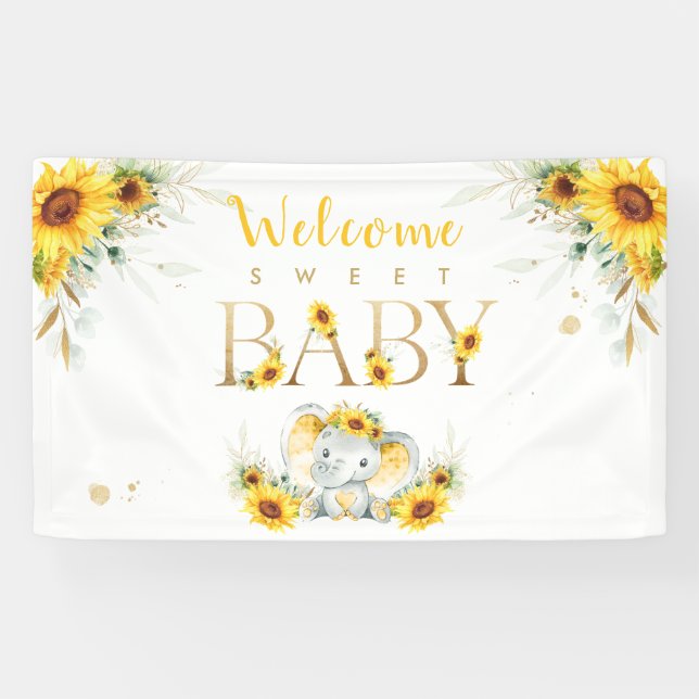 Elephant Sunflower Baby Shower Welcome Banner (Horizontal)