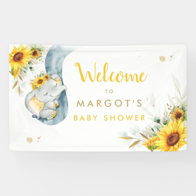 Elephant Sunflower Baby Shower Welcome Banner (Horizontal)