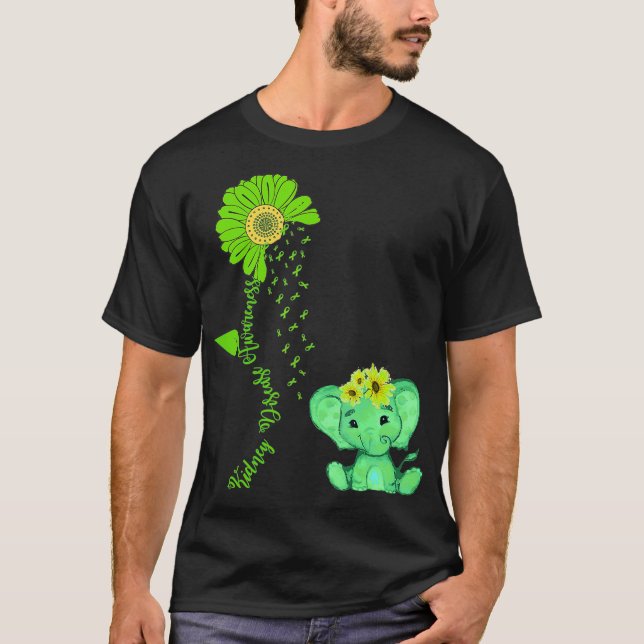 Elephant Sunflower Kidney Disease Awareness Costum T-Shirt (Front)