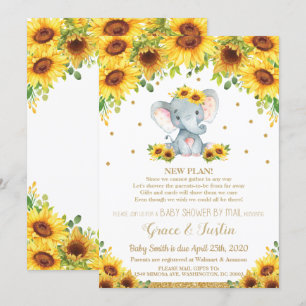 Elephant Sunflower Virtual Baby Shower by Mail Invitation