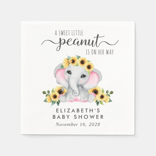 Elephant Sunflowers Baby Girl Shower Napkin (Front)
