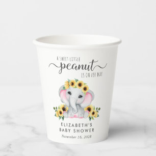 Elephant Sunflowers Baby Girl Shower Paper Cups
