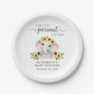 Elephant Sunflowers Baby Girl Shower Paper Plate