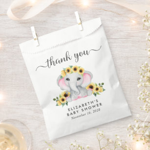 Elephant Sunflowers Baby Girl Shower Thank You Favour Bags