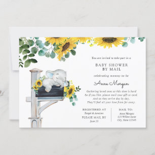Elephant Sunflowers Baby Shower by Mail Invitation