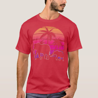 Elephant Sunset Island Palm Tree Beach Africa Wild T-Shirt