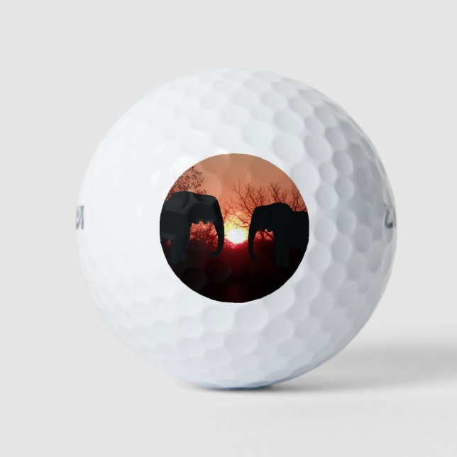 Elephant Sunset Silhouette Golf Balls (Front)
