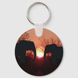 Elephant Sunset Silhouette Key Ring