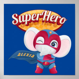 🦸‍♀️Elephant Superhero Custom Name  Poster