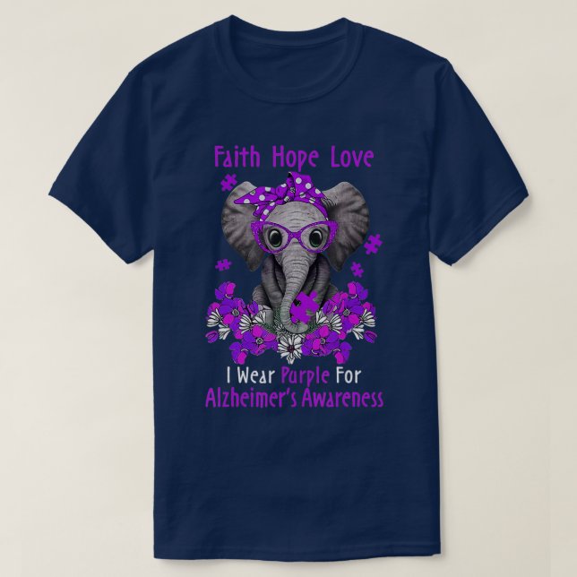 Elephant Support Purple Faith Hope Love Alzheimers T-Shirt (Design Front)