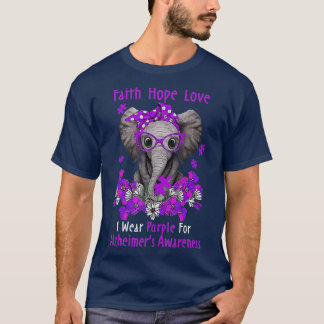 Elephant Support Purple Faith Hope Love Alzheimers T-Shirt